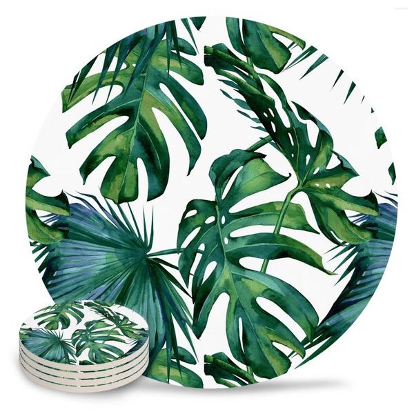 Коврики для стола, классические пальмовые листья, тропические джунгли, зеленые керамические подставки, водостойкий коврик для чашки чая, Рождественский домашний декор для очков