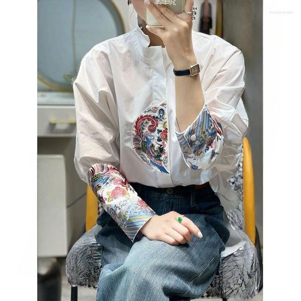 Damenblusen Tinomiswa Chinesischen Stil Stickerei Vintage Bluse Frauen Hohe Qualität Lose Allgleiches Shirts Weibliche Mode Casual Blusas