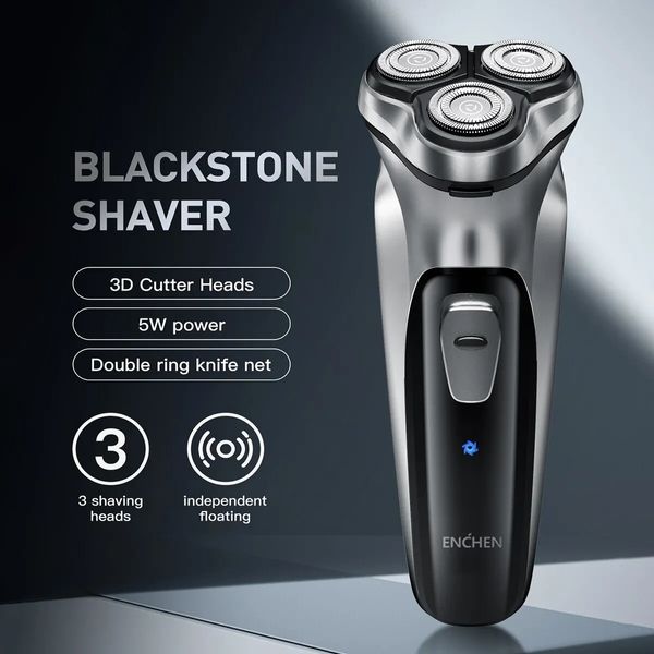 Barbeadores Elétricos Enchen Blackstone Barbeador Elétrico Rotativo para Homens Lâmina Flutuante 3D Lavável Tipo-C USB Máquina de Barbear Recarregável 231030