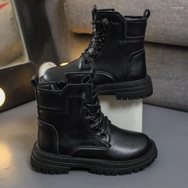 Botas meninos motociclista inverno crianças bota de algodão deslizamento ao ar livre quente pelúcia impermeável resistente confortável casual sapato de ferramentas