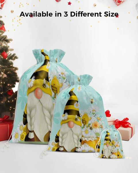 Decorações de natal margarida abelha verão idílico gnome santa presente titular bolsa natal doces bolsos pano saco festival decoração