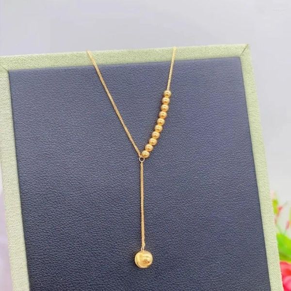 Ketten Echte Reine 18 Karat Gelbgold Kette Frauen Glück Glänzende Perlen Kugel Weizen Link Halskette 41 3 cm