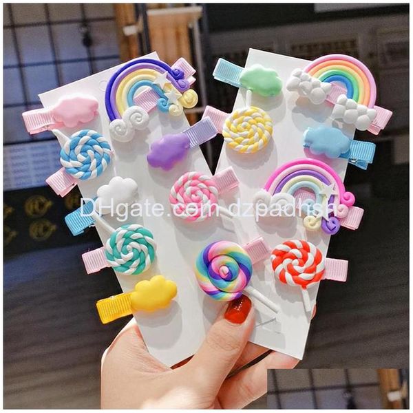 Haarschmuck Regenbogen Lutscher Niedliche Kinder Haarnadel Clips für Mädchen Kinder Ornament Haarspangen Haarspange Kopfschmuck Schmuck Drop Deli DHC0E