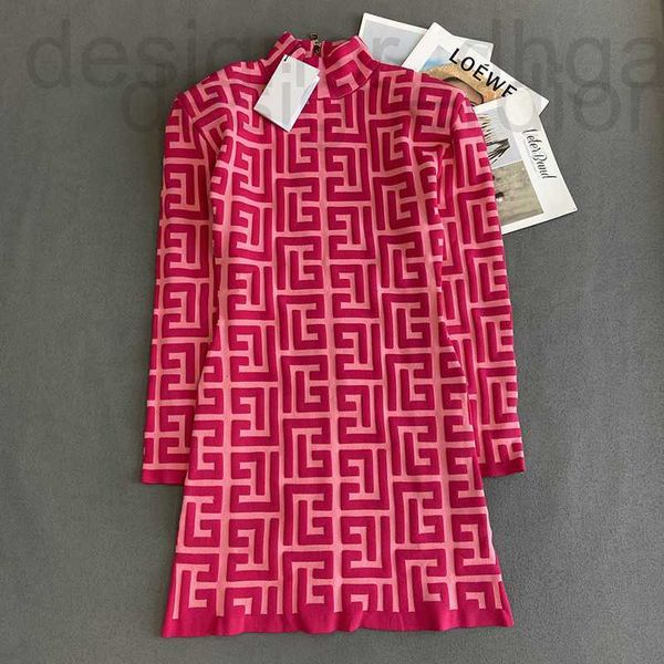 Vestidos Casuais Básicos Designer Balman Malha Gola Manga Longa Vestido Rosa Temperamento Letra Fina Tridimensional 2023 Verão Novo Zipper 3F57 Z0KT