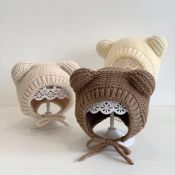 Berets Winter Baby Beanie Hüte Nette Bär Cartoon Ohr Schutz Ifant Weiche Warme Gestrickte Hut Für Junge Mädchen Kleinkind Häkeln kappe Gorros