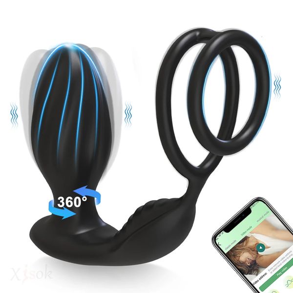 Brinquedos adultos 360 ° rotação massageador de próstata butt plug vibratório app anal plug para homens gay masculino balanço anal vibrador brinquedo sexual para casais 231030