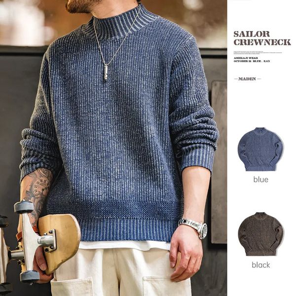 Erkek Sweaters Maden Çift İplik Retro Sailor Crewneck Sweater Çeşitli Tasarım Erkekler Temel Kalın Kıpır Kıpır Kış Sonbahar Mock Boynu Giyiyor 231030