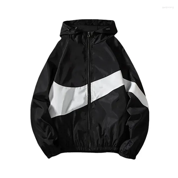 Jaquetas masculinas homens outono outono fino hoodies roupas manga longa cor bloco zíper moletom com capuz preto branco cinza