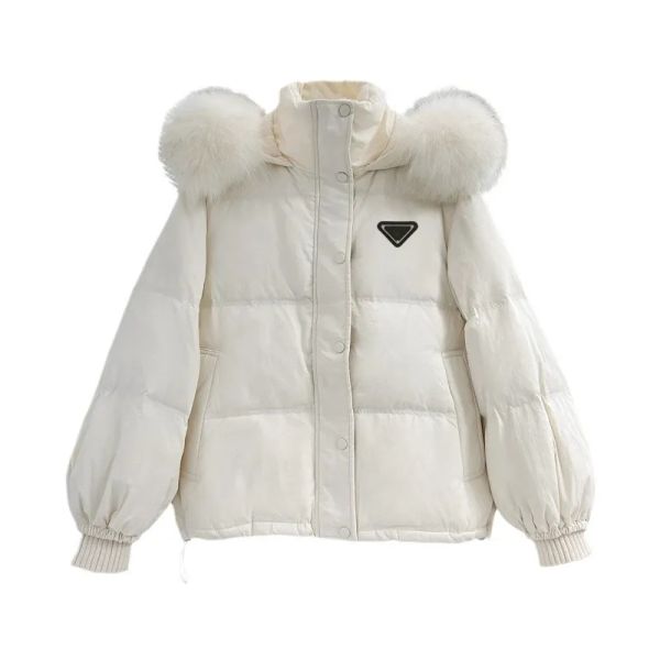 Prrra piumino da donna firmato Parka Cappotto moda sciolto corto ispessito volpe grande colletto in pelle bianco Cappotto d'anatra Cappotto piumino con cappuccio da esterno