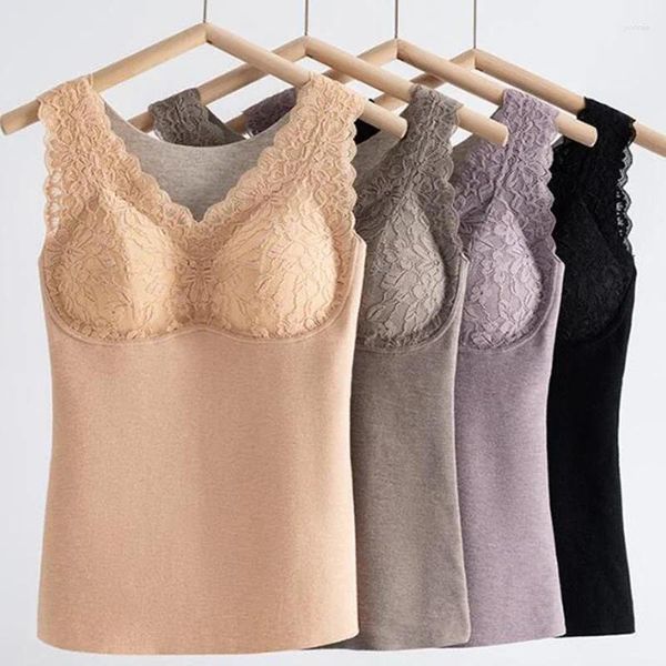 Canotte da donna Canotta calda in peluche autunno inverno per donna con pettorine imbottite senza maniche Canottiera interna con fondo senza maniche