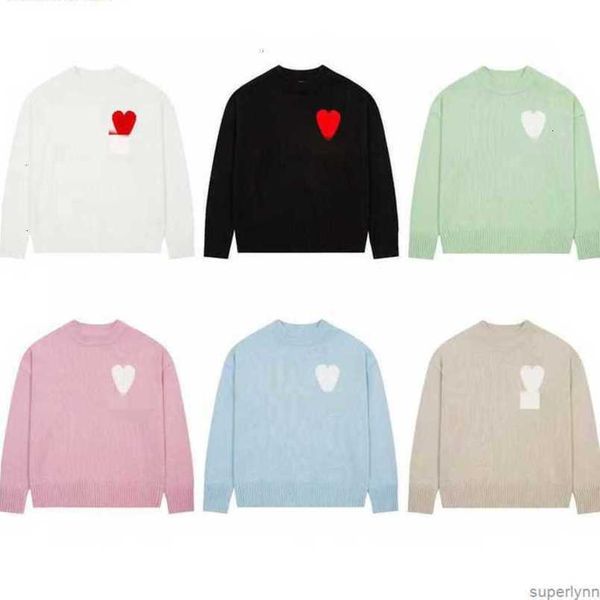 amiS AM I Crew Designer Macaron Herrenpullover Pullover Winter Amisweater Hals Buchstabe Liebe Jacquard Paar Wollmischung Pfirsich Herz für Männer Wabo