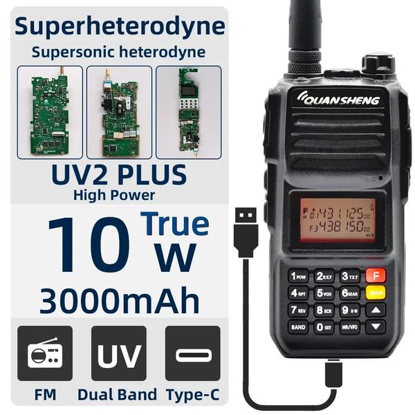 Walkie Talkie Quansheng TG UV2 Plus 10 W Superheterodyne Tragbares UKW-Zweiwegeradio Kommutatorstation Langstrecken-Ham-Wireless-Set 231030