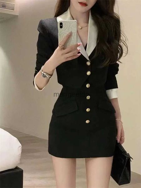 Vestidos casuais básicos preto y2k mini vestido feminino casual estilo coreano 2 peças vestido conjunto colheita tops jaqueta casacos + saias curtas vestido elegante 2023 outono yq231030