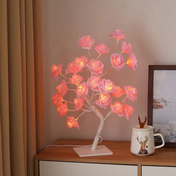 Outros suprimentos de festa de evento 24 LED Rose Tree Lamp USB Powered Flower Light Night para decoração de casa ao ar livre casamentos presente lanterna 231030