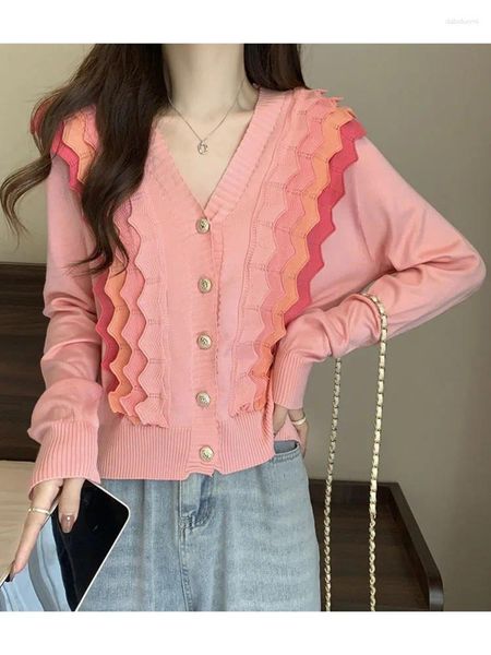 Women's Knits Women Autumn Cardigan Versione coreana Versione a V-Neck Knitting SCLE SCOLE MWATH RUFFLE BEDGE SPECIALE SPECIALE TOP D5267