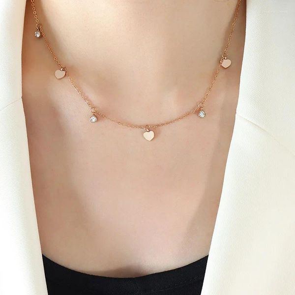 Ожерелья с подвесками SDA 45 см, короткое женское ожерелье с сердечком из циркона, маленькие простые цепочки со звеньями, сказочное колье для девочек