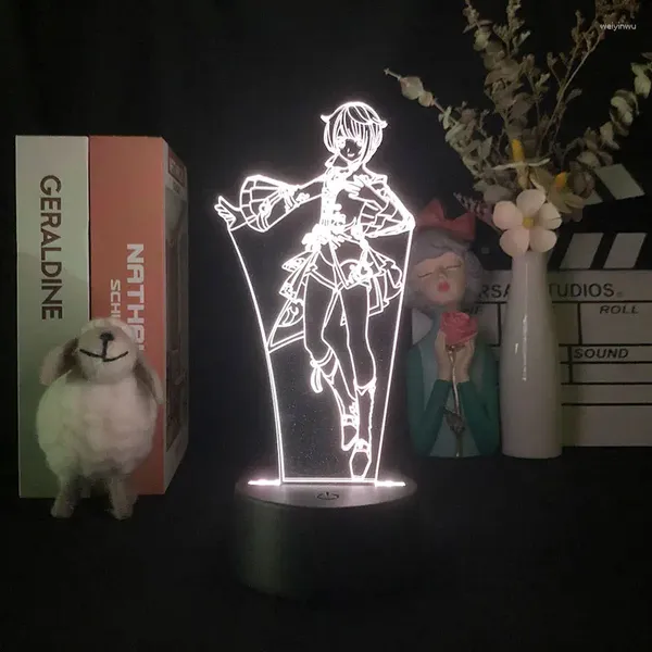 Luci notturne Lampada a luce 3D Gioco Genshin Impact Atmosphere Desk Bambini Decorativi Vacanze di compleanno Regalo che cambia colore per i giocatori