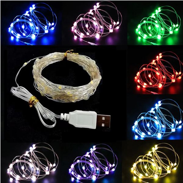 Outros suprimentos de festa de evento LED String Lights USB Silver Thread Garland Fada Ao Ar Livre À Prova D 'Água para Casamento de Natal Decorações de Sala de Casa 231030