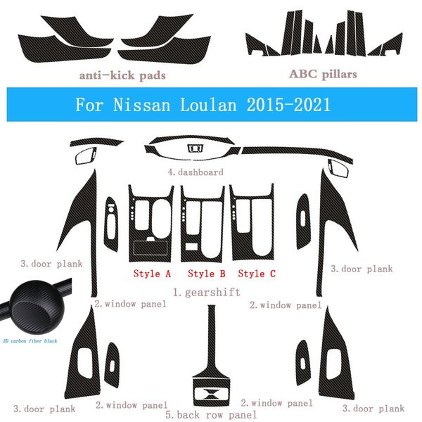 Per Nissan Loulan 2015-2021 Interni auto Volante per auto Adesivi in fibra di carbonio Decalcomanie Accessori per lo styling dell'auto