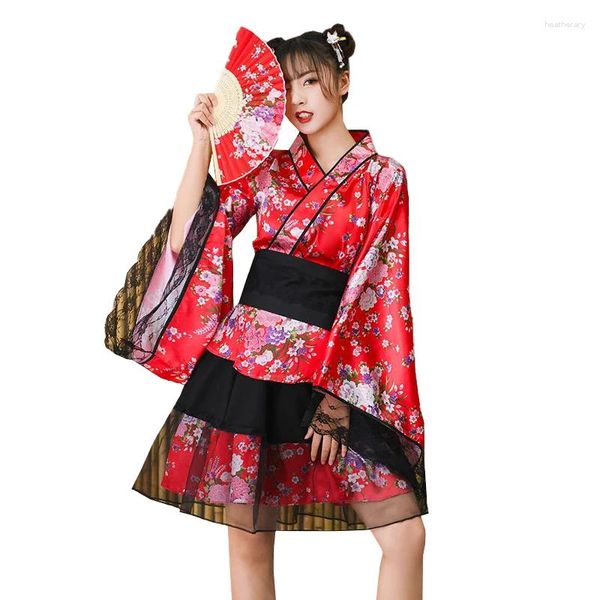 Roupas étnicas Japonesa Tradicional Kimono Vestido Flor de Cerejeira Impressão Pijama Geisha Cosplay Traje Roupão Desempenho