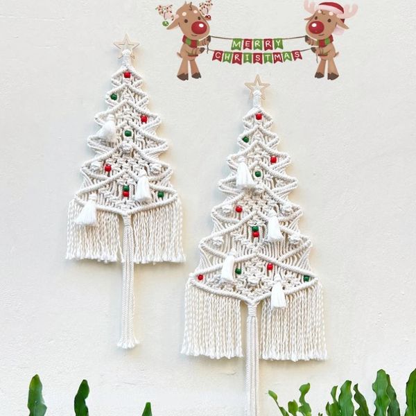 Decorazioni natalizie Albero di Natale macramè Albero di pino bianco Natale appeso a parete Decorazioni natalizie Boho Decorazioni natalizie in fattoria Regalo natalizio unico 231027
