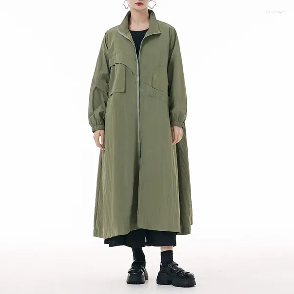 Trench da donna SuperAen Colletto in tinta unita Manica lunga Giacca a vento con cerniera Donna Primavera e autunno Cappotto mantello casual alla moda allentato