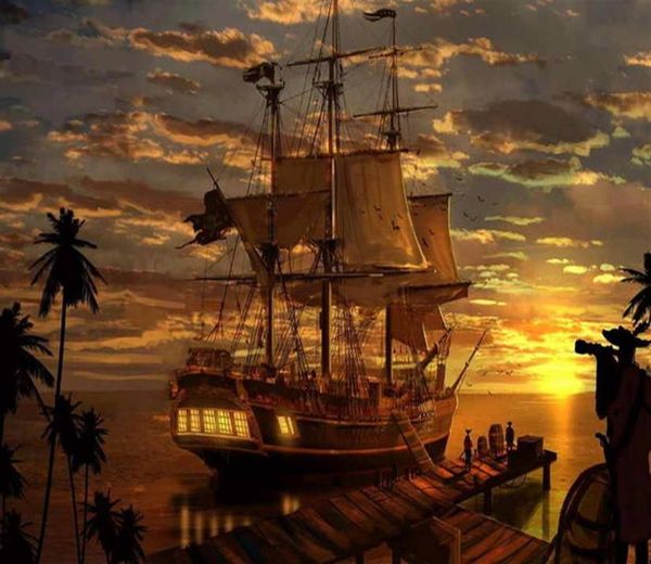 Soggiorno classico Arte Decorazione della parete Fantasia Pirata Pirati Nave Boa Pittura a olio Immagine HD Stampata su tela per la decorazione domestica242163556