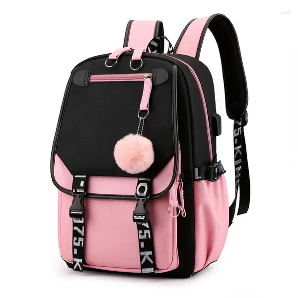 Borse scuola XZAN per borsa moda grande ragazze teenager nero porta studente zaino libro zainetto tela adolescente rosa