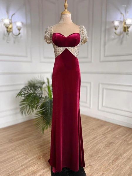 Abiti da festa Serene Hill Vino rosso con perline Abiti da sera arabi Sirena di lusso elegante per le donne GLA71876