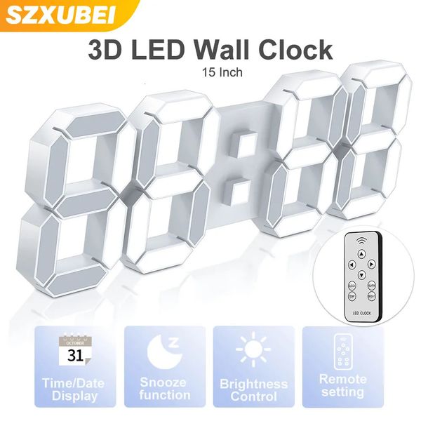 Relógios de parede 3D LED Relógio Grande Digital com Controle Remoto Alarme TimeDateTemp Tabela Design Moderno 231030