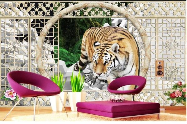 Sfondi Carta da parati stereoscopica 3d Decorazione per la casa Tigre classica Moderna per murales del soggiorno