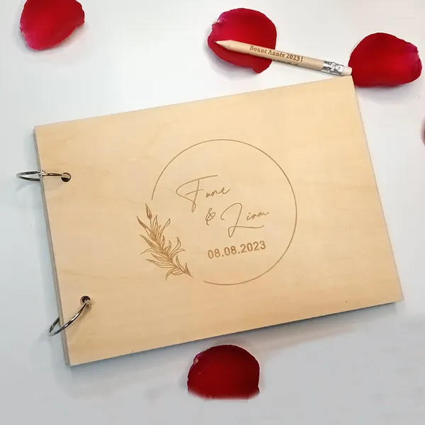 Partyzubehör, personalisiertes Holz-Gästebuch für Hochzeiten mit mehreren Blumen, Alternative, individuell, individuell, signiert, für den Außenbereich