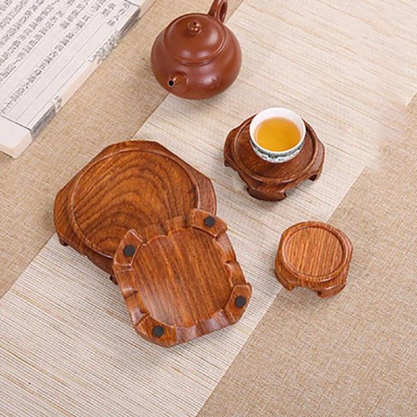 Placas decorativas base de madeira maciça escultura inteira estátua de buda de jade areia roxa vaso de chá vaso de bonsai em miniatura