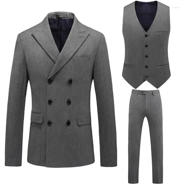 Ternos masculinos sólido cinza duplo breasted terno masculino 2023 vip-qualidade formal moda negócios casual 3 peças vestido de casamento