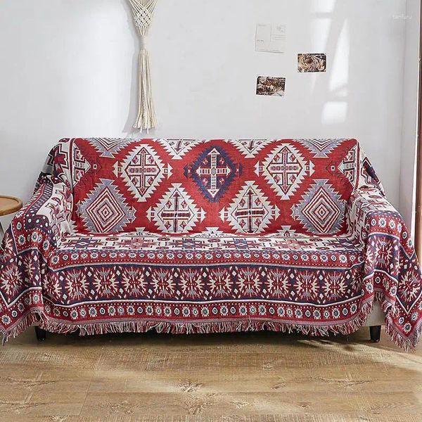 Coperte Asciugamano coperta da tiro per divano quadrato rosso con scialle lavorato a maglia all'uncinetto in stile nappa spessa per la copertura della sedia del letto da viaggio
