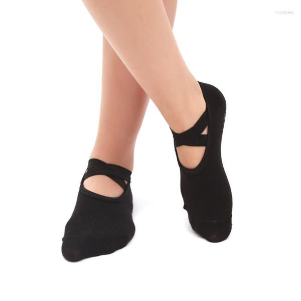 Meias esportivas dedo do pé redondo yoga para mulheres anti-escorregadio bandagem respirável pilates ballet dança casual menina sem costas