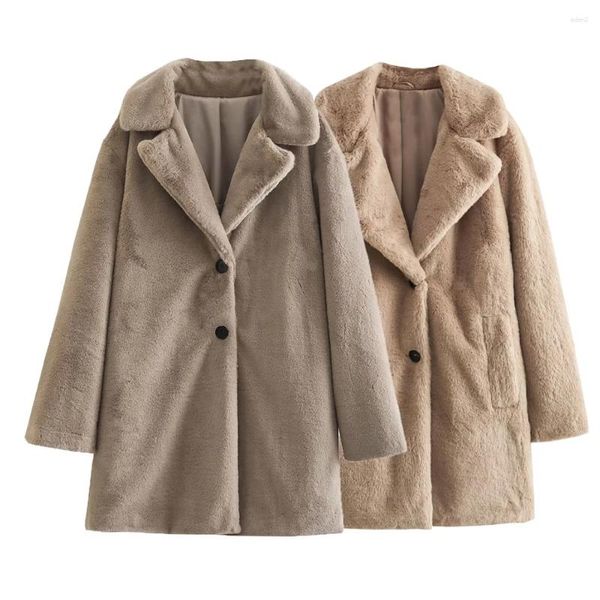 Pele feminina outono e inverno 2023 moda macio confortável efeito artificial casaco jaqueta retro manga longa