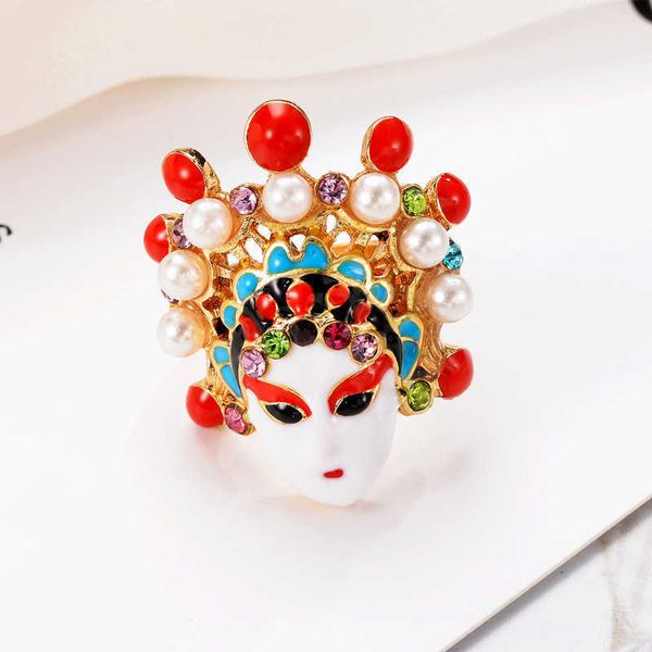Coltello da opera di Pechino in stile etnico Ma Dan Maschera per il viso Anello Personalità creativa Simpatico gioiello con dito indice
