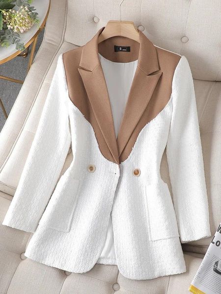 Abiti da donna Bianco Nero Design alla moda da donna Cappotto blazer casual Giacca dritta da donna a maniche lunghe con bottone singolo con tasca