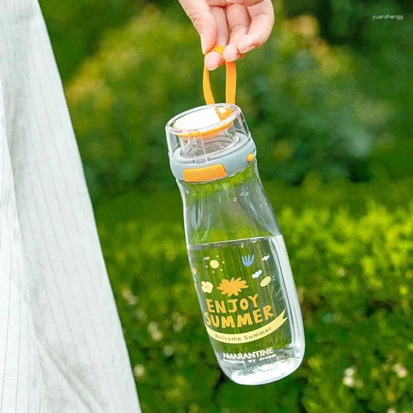 Wasserflaschen Outdoor-Sportflasche, auslaufsichere Tasse mit Seil-Hebegürtel und elastischem Verschluss, tragbares Geschenk für Mädchen