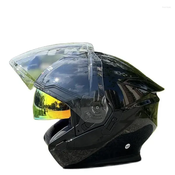 Caschi moto Casco per bambini nero brillante Casco da corsa con doppia lente Mezza unisex Fuoristrada Casco estivo Capacete