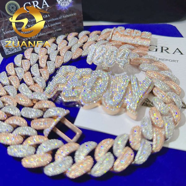 Оптовая цена Iced Out Vvs Муассанитовая цепочка из кубинского серебра 925 пробы, ожерелье, браслет, ювелирные изделия в стиле хип-хоп, Iced Out, кубинское звено Cha