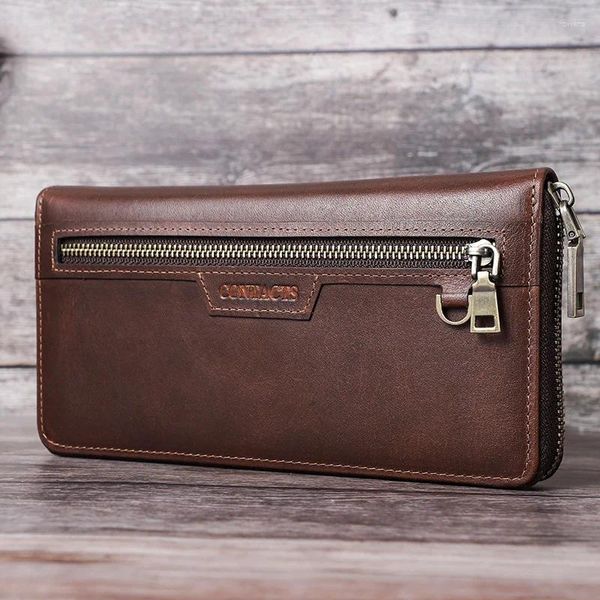 Portafogli Portafoglio da uomo in vera pelle Pochette Porta carte Business Uomo Lungo con cerniera Coperchio di grande capacità Cartera