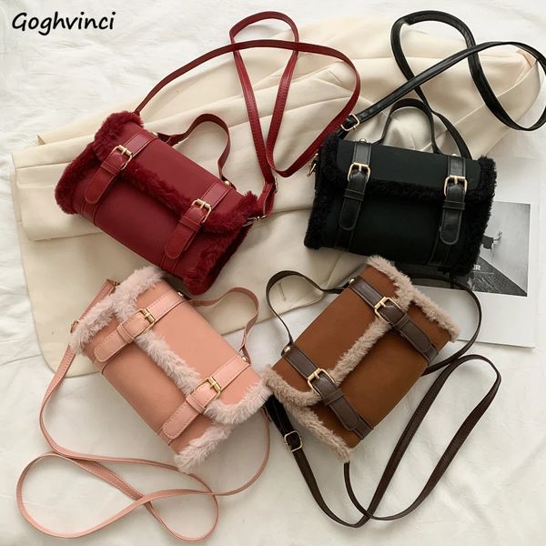 Borse da sera Retro Borse invernali in pelliccia sintetica Donna Cross Body Peluche Patchwork Moda francese Femminile Marchio di lusso Bolsa smerigliato Fatto a mano Sotto le ascelle 231030