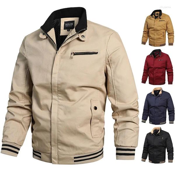 Jaquetas masculinas 2023 outono workwear lavagem jaqueta médio e jovem colarinho fino ajuste ao ar livre casaco casual