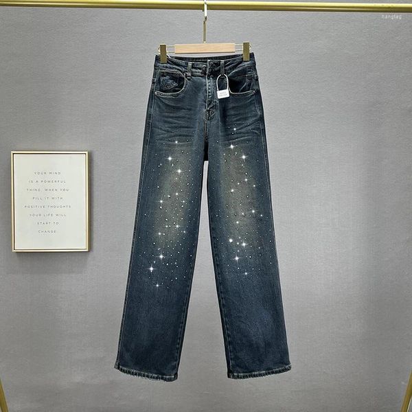 Damenjeans 2023 Herbst-Winter-Jeans für Damenbekleidung, hohe Taille, lockere, rautenförmige Hose mit weitem Bein, modisch gewaschener, elastischer Denim