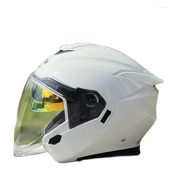 Caschi moto originale mezzo casco bianco brillante con doppia lente da uomo sicurezza da corsa fuoristrada estate donna casco Capacete