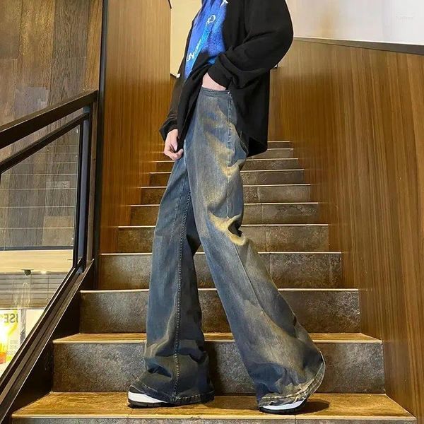 Jeans da uomo da ragazzo micro svasati pantaloni americani High Street Cleanfit design lungo e alto gamba dritta stretta