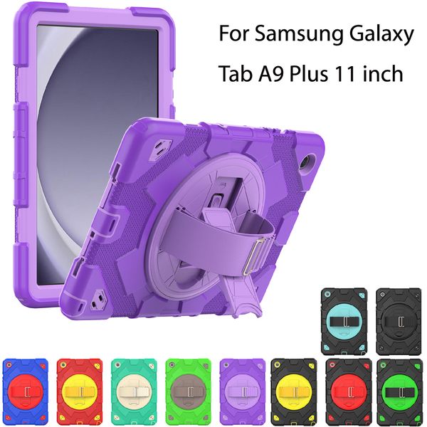 Samsung Galaxy Tab A9 artı 11 inç çocuk şok geçirmez kasa hibrid zırh koruyucu tablet kapak 360 dönen stand kayış kılıfı SM-X210 x216 x218