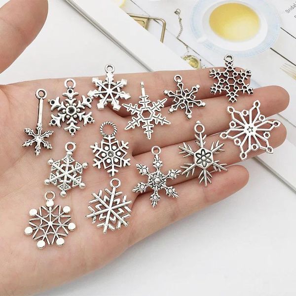 Takılar karışık 70pcs Noel kar kolye antika gümüş renk mücevher yapmak DIY aksesuarları